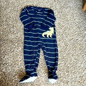 Carter's Navy and Green Striped Dinosaur One Piece Jammies